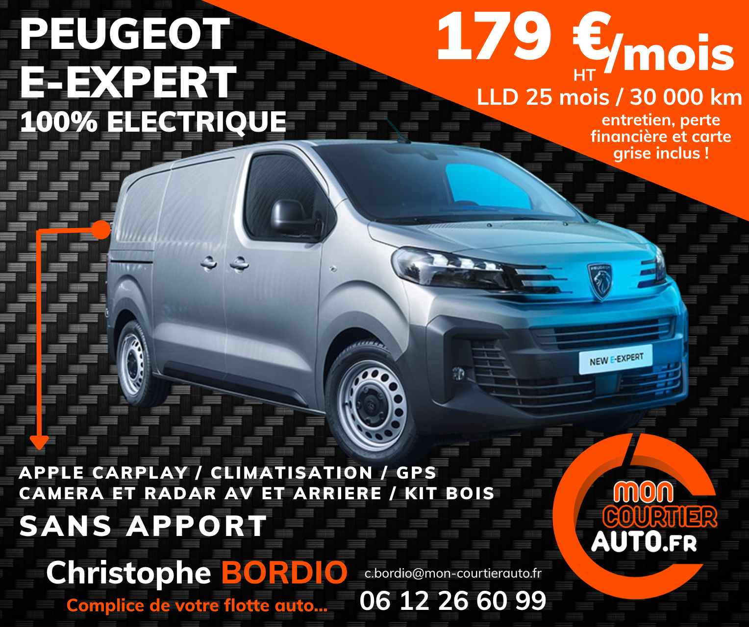 Fourgonnette Peugeot e-Expert 100% électrique avec offres de leasing.